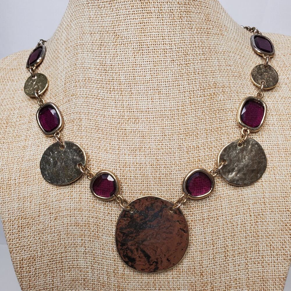 Vintage Necklace Chico's Purple Beads on Gold Tone Chain 20 Inch